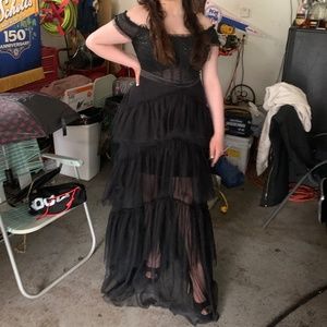 Halloween Black lace Tiered Dress with Corset top.